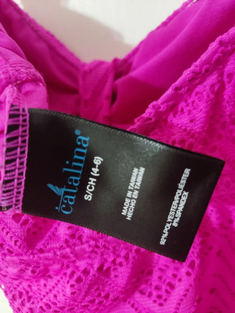 NWT Catalina Separates Fuchsia Crochet Lace Tankini Swim Top S 4-6 Padded